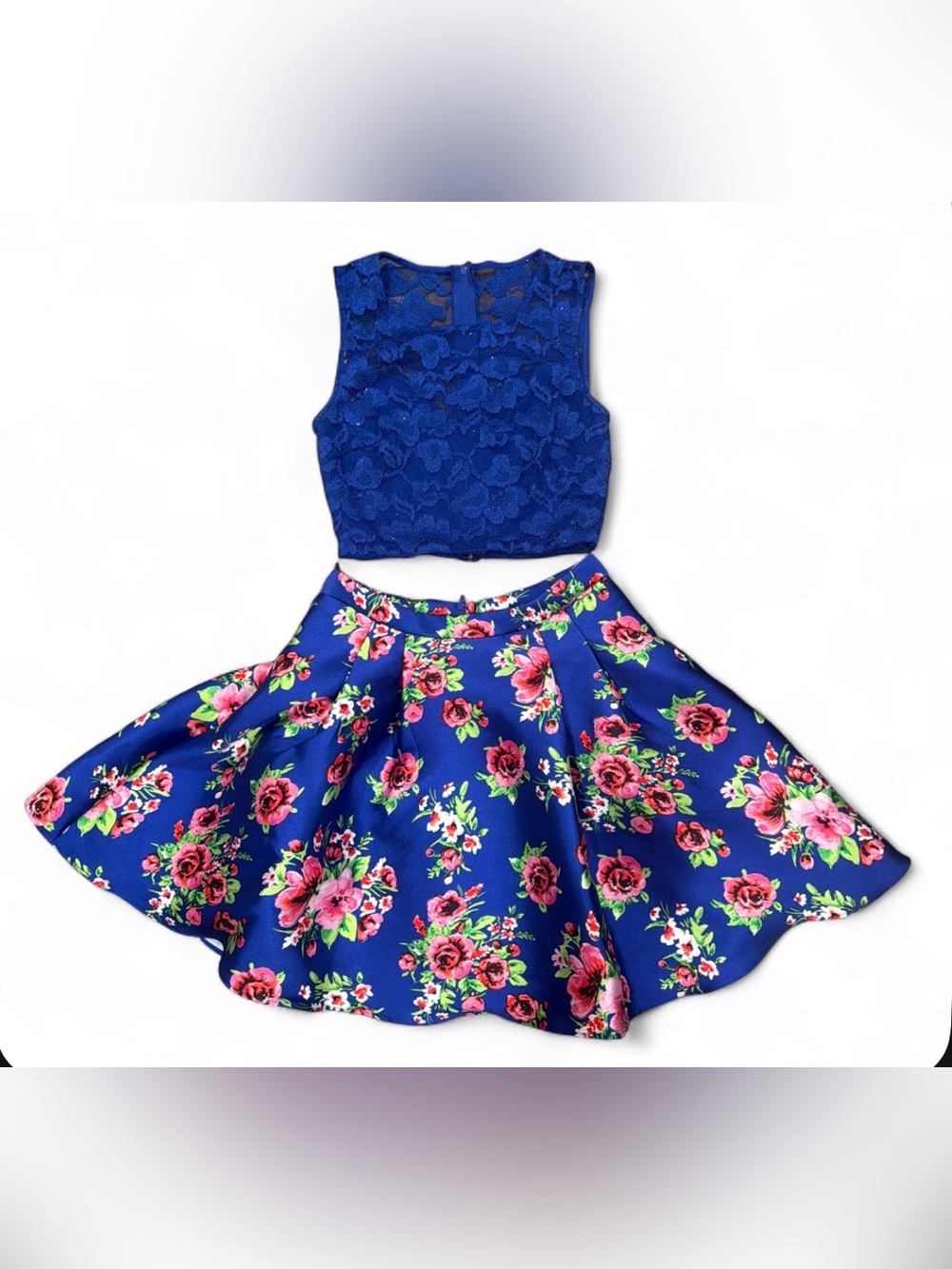 RARE/discontinued windsor 2 piece formal dress- royal blue w/ floral print